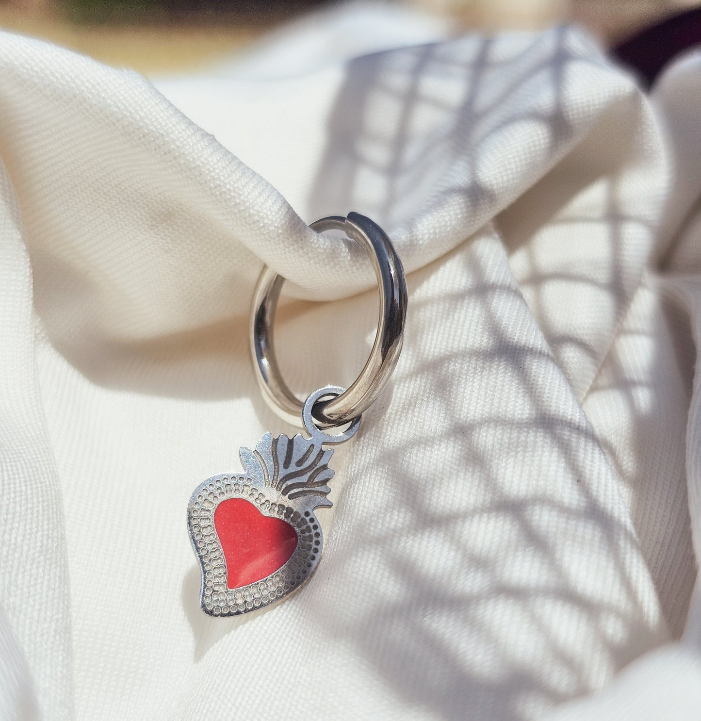 Single Ex Voto Red Silver Earrings