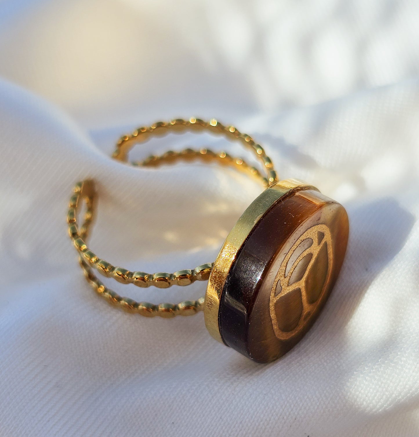 Anello Natural Stone Scarabeo Occhio di Tigre