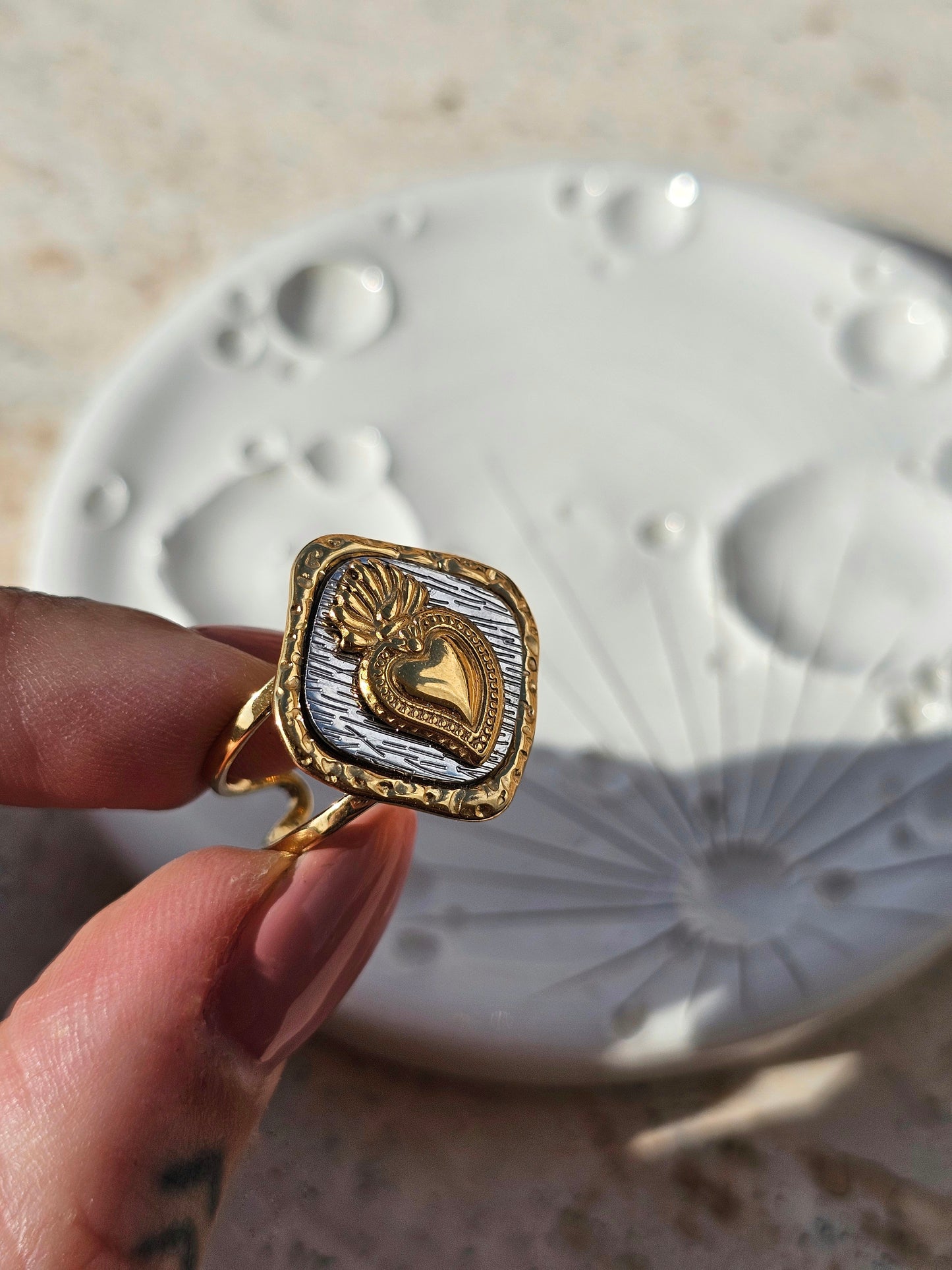 Anello Cuore Sacro bicolor