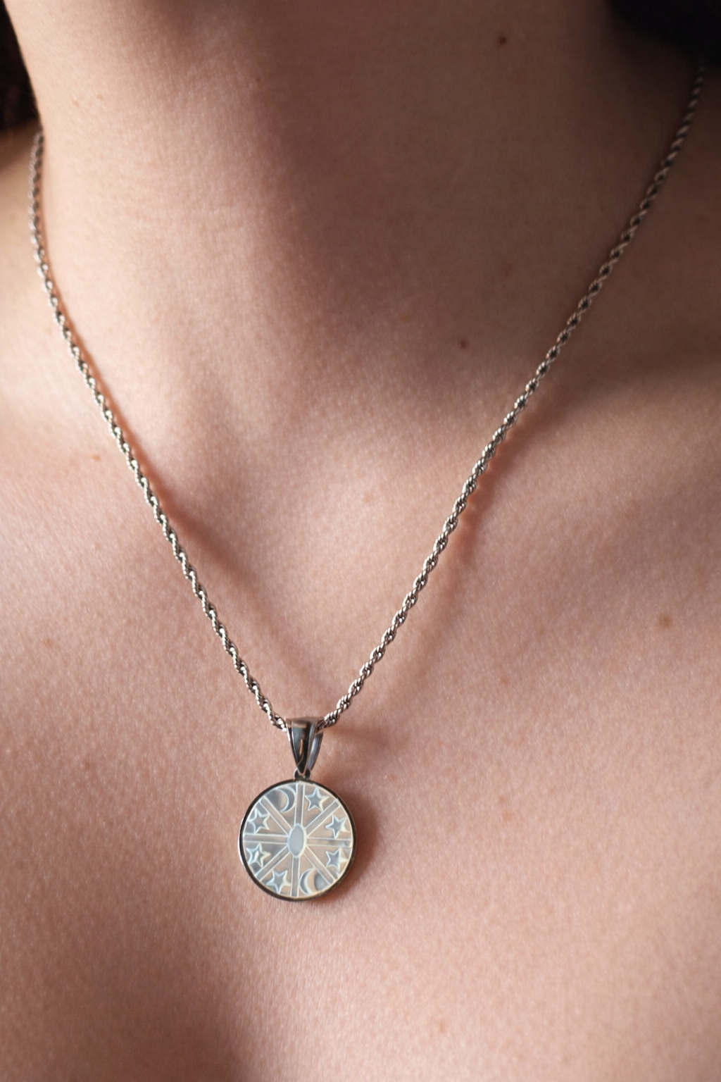 Celestial Phases Nacre Medallion Silver