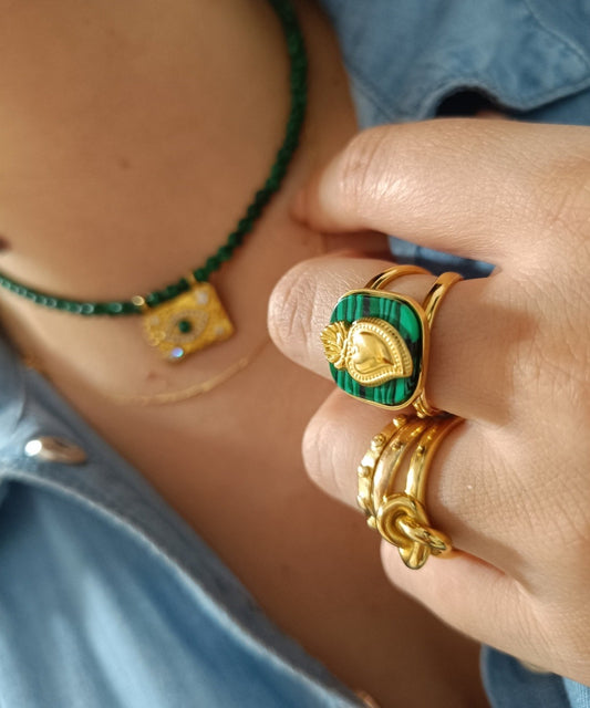 Anello Natural Stone Simil malachite