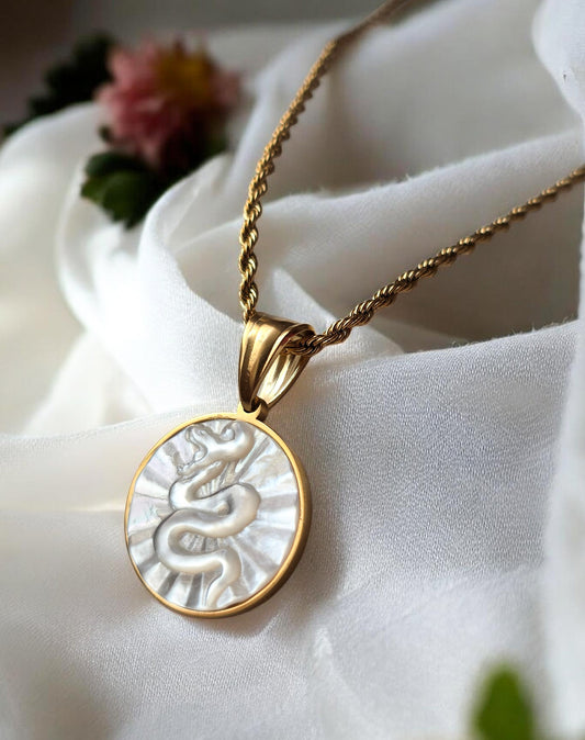 Mother of Pearl Snake Medallion Gold