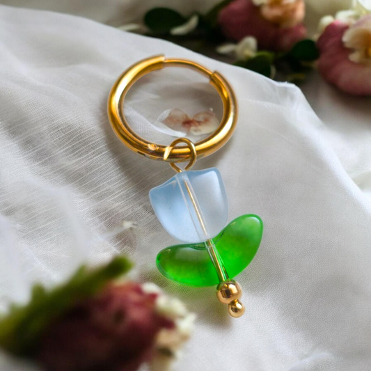 Single Blue Tulip Earrings