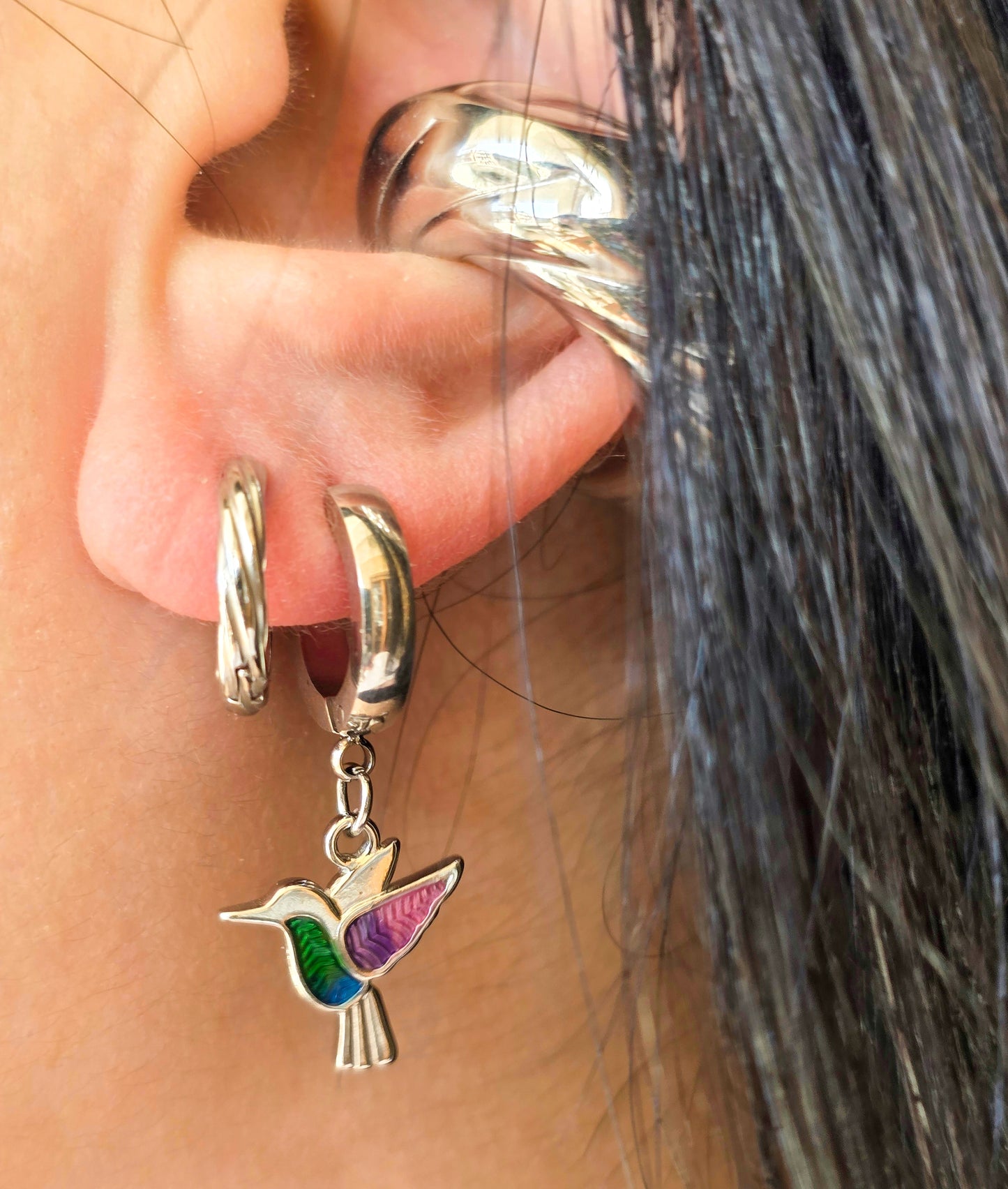 Single Hummingbird Earring Silver