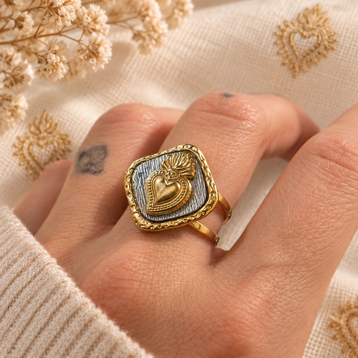 Anello Cuore Sacro bicolor