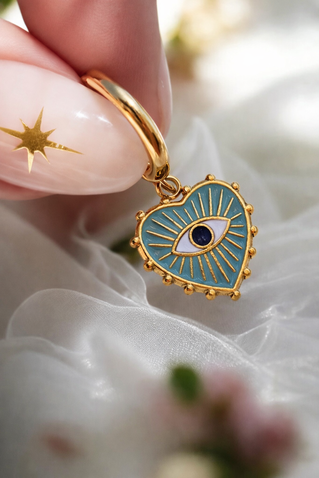 Single Heart Blue Eye Earrings