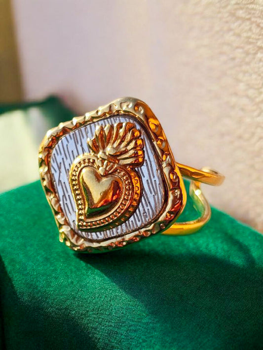 Anello Cuore Sacro bicolor