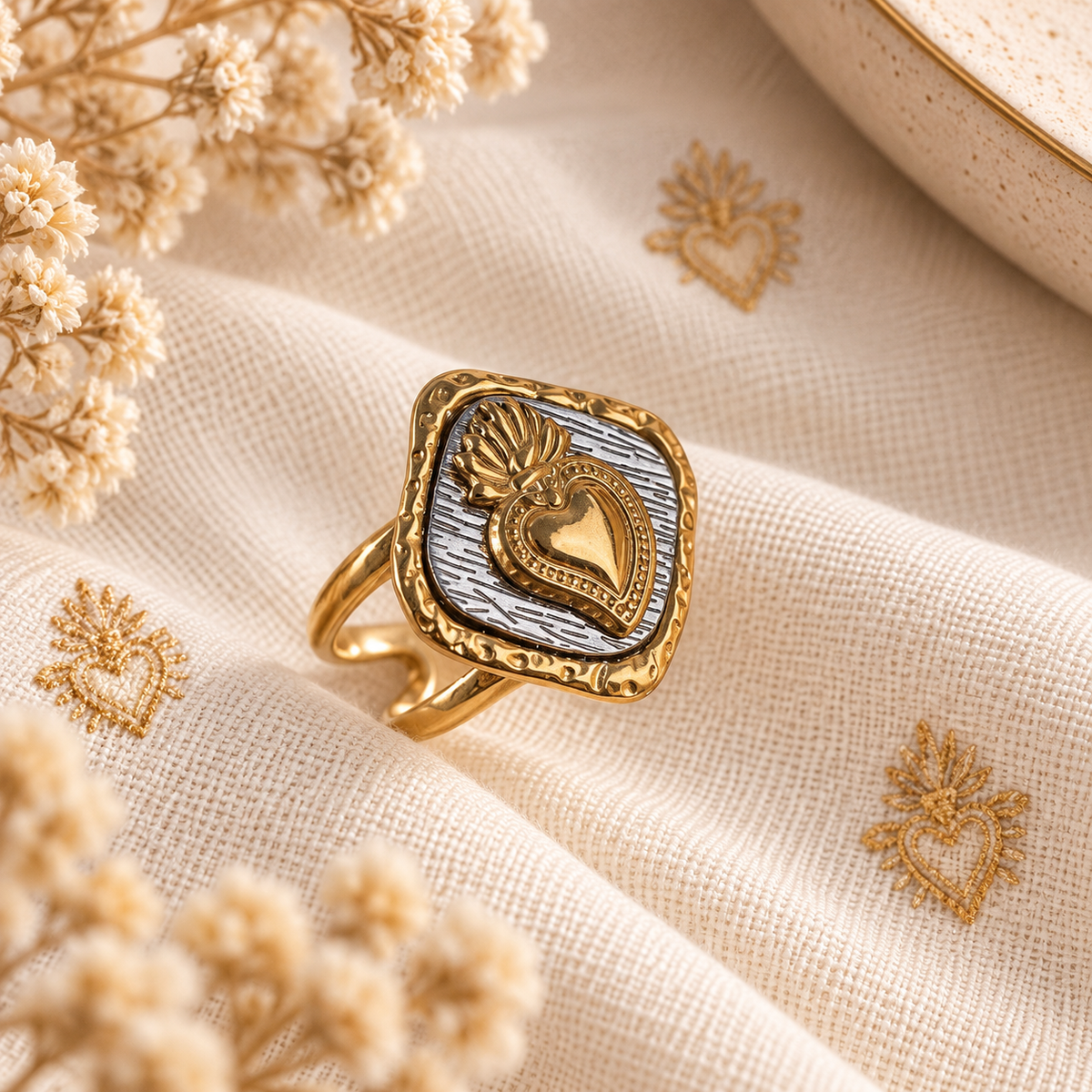 Anello Cuore Sacro bicolor