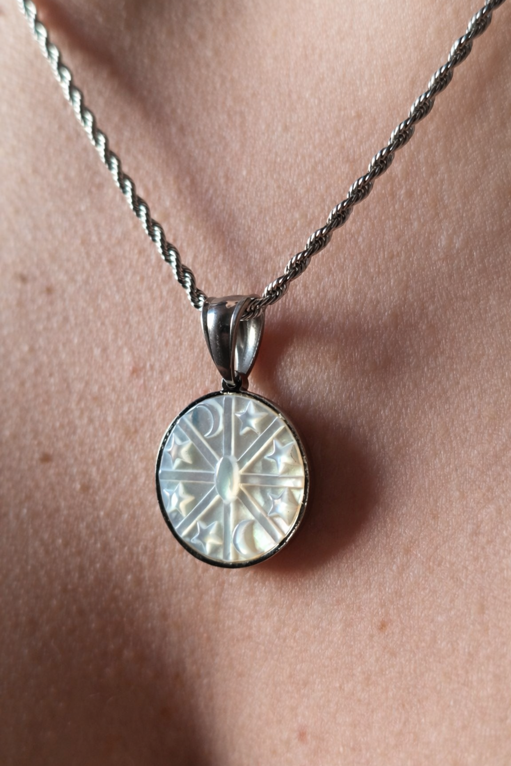 Celestial Phases Nacre Medallion Silver