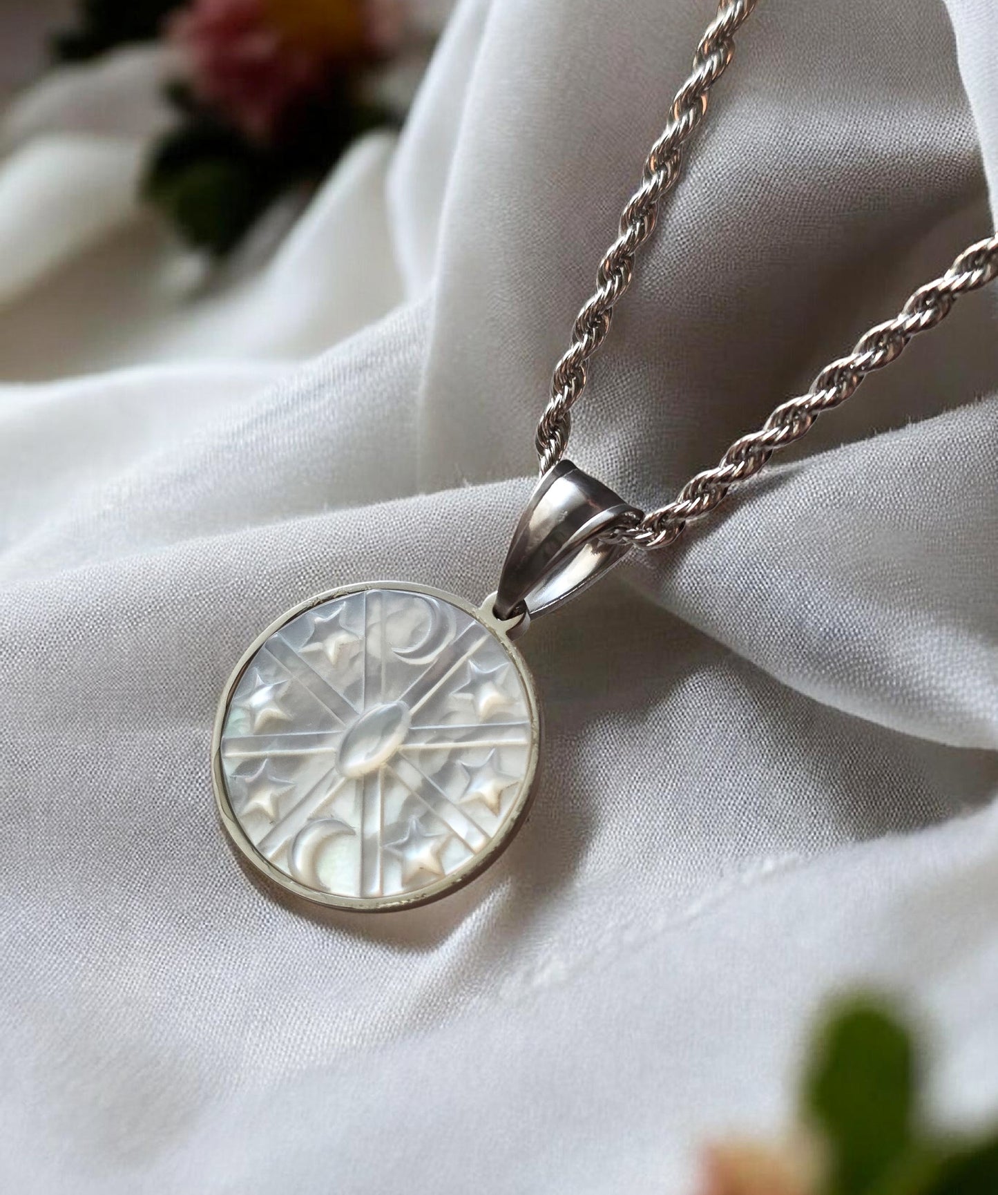 Celestial Phases Nacre Medallion Silver