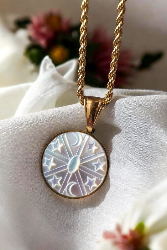 Celestial Phases Mother of Pearl Medallion Gold