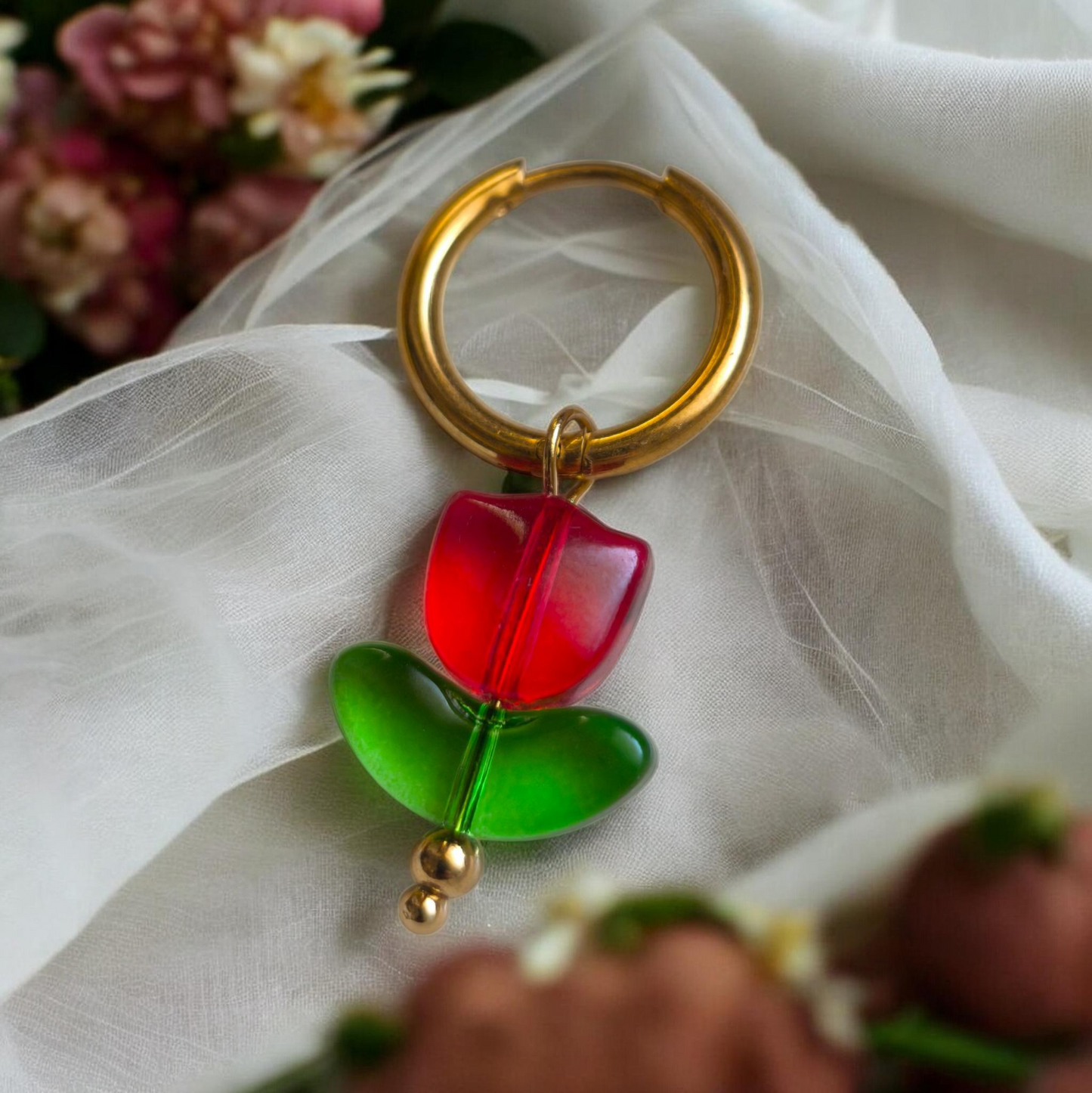 Mono-Orecchini Tulipano Rosso