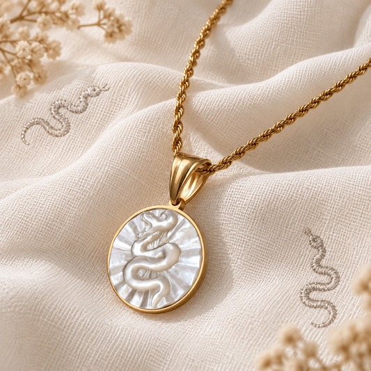 Mother of Pearl Snake Medallion Gold