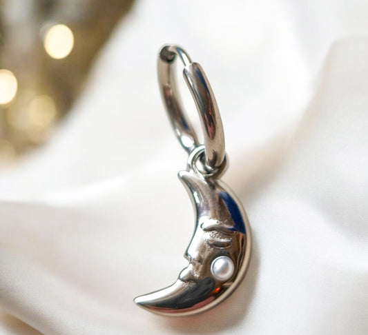 Single Pearl Moon Earrings
