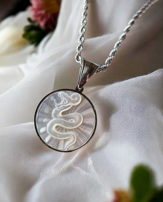 Mother of Pearl Snake Medallion Silver