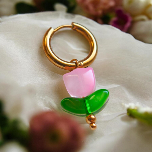 Pink Tulip Single Earrings