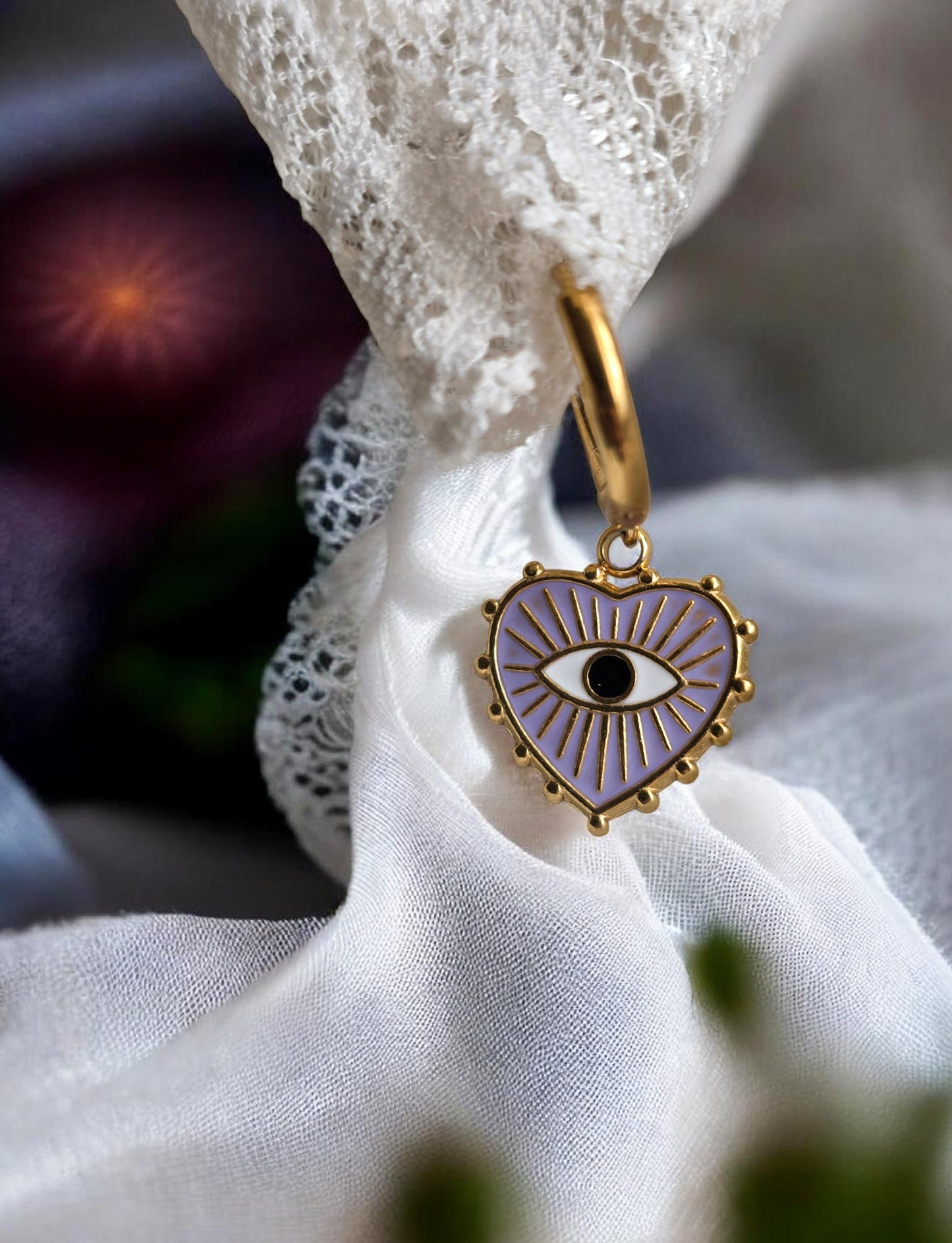 Single Earrings Heart Eye Lilac
