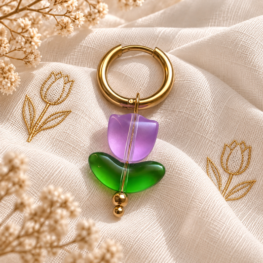 Single Lilac Tulip Earrings