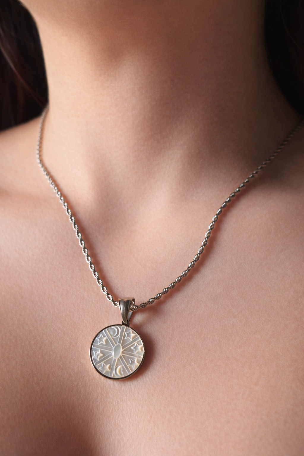 Celestial Phases Nacre Medallion Silver