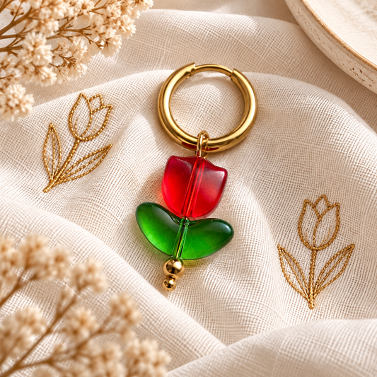 Single Tulip Red Earring