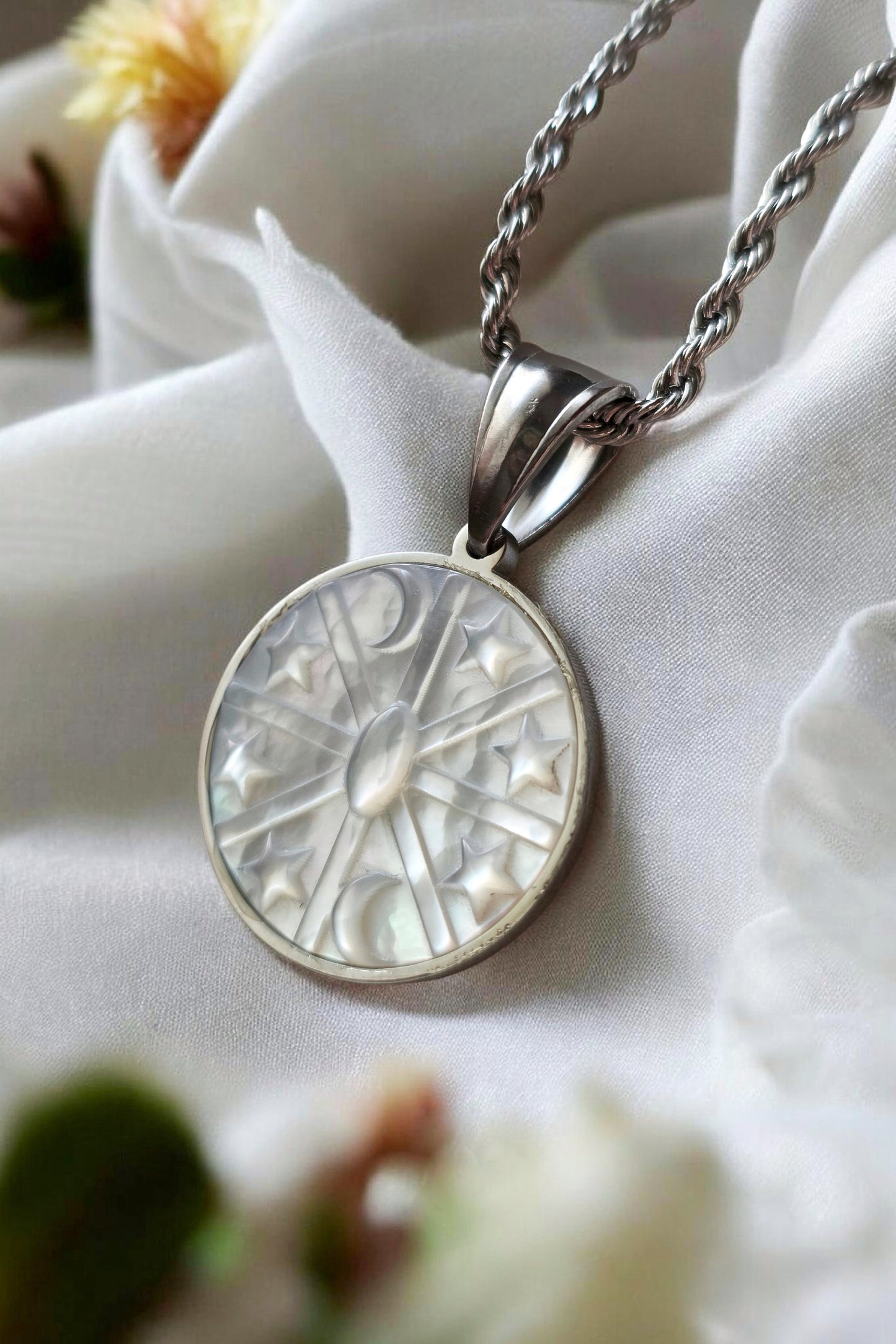 Celestial Phases Nacre Medallion Silver